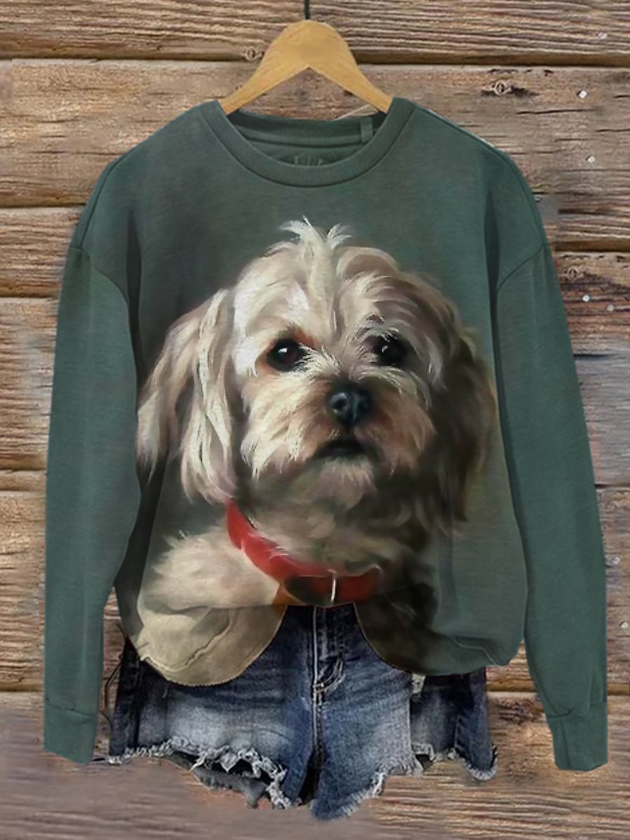 Women's Dog Art Print Casual Sweatshirt