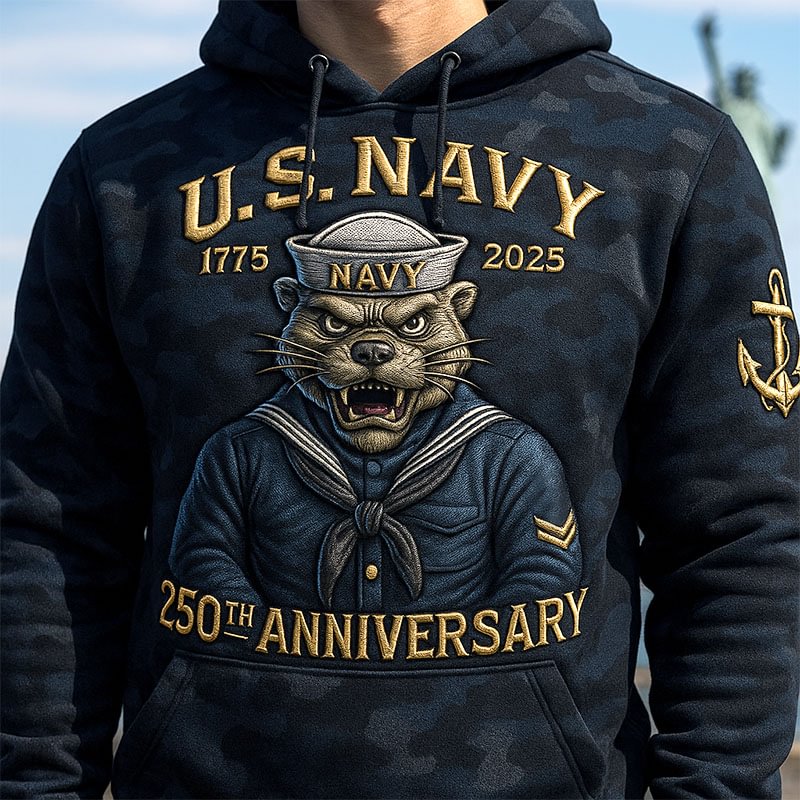 US Navy Animal Embroidered Print Hoodie