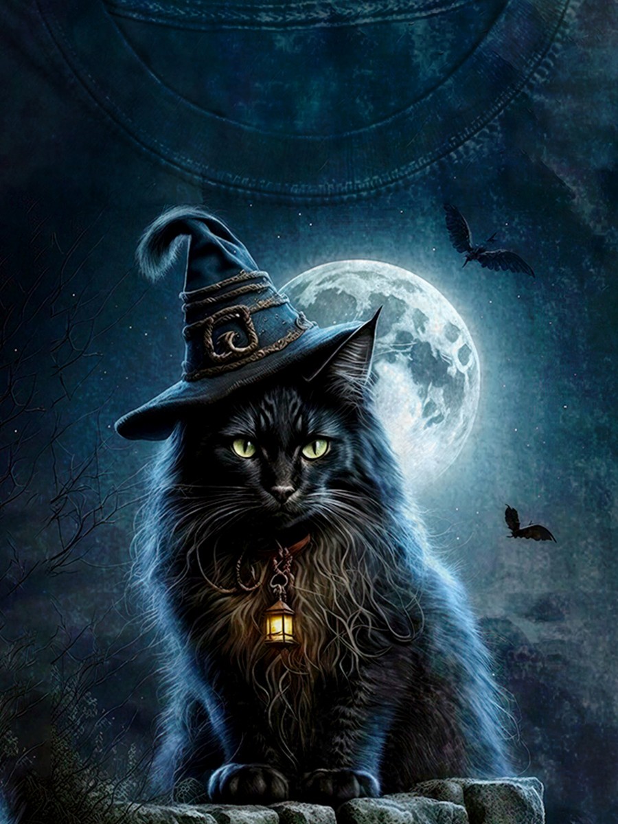 Halloween Cat Art Print Casual T-Shirt