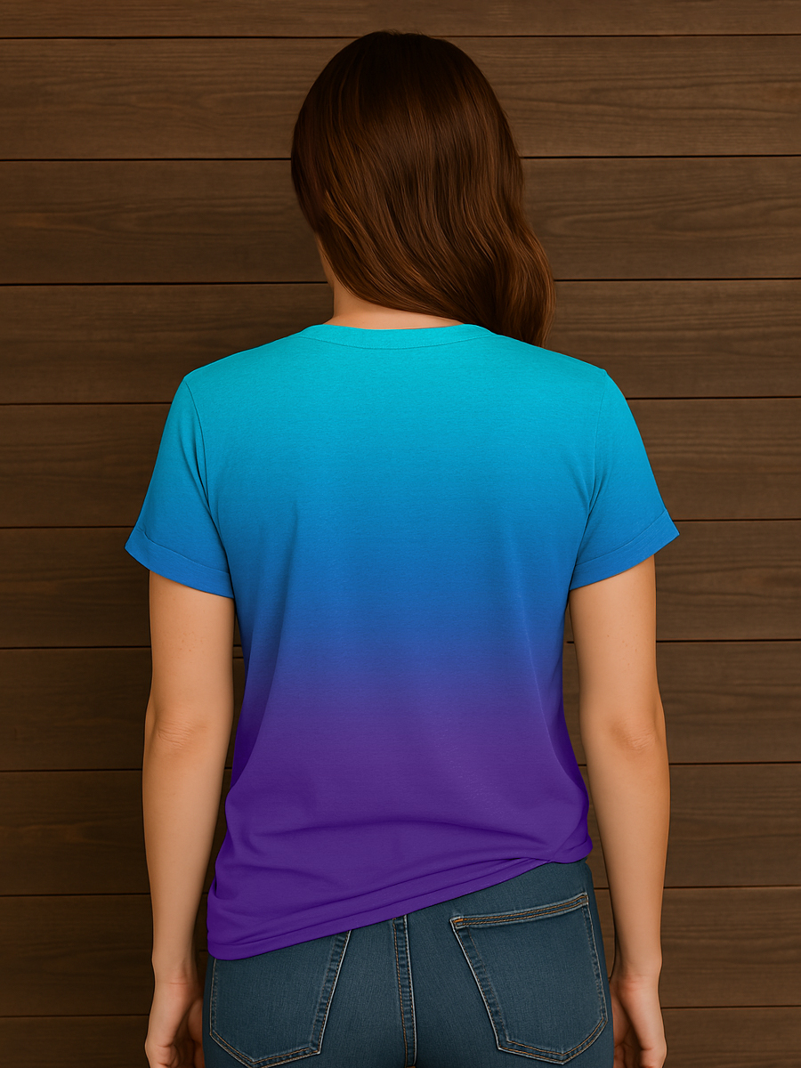 Women's Just Breathe Mental Health Matter Gradient Print V-Neck Tee