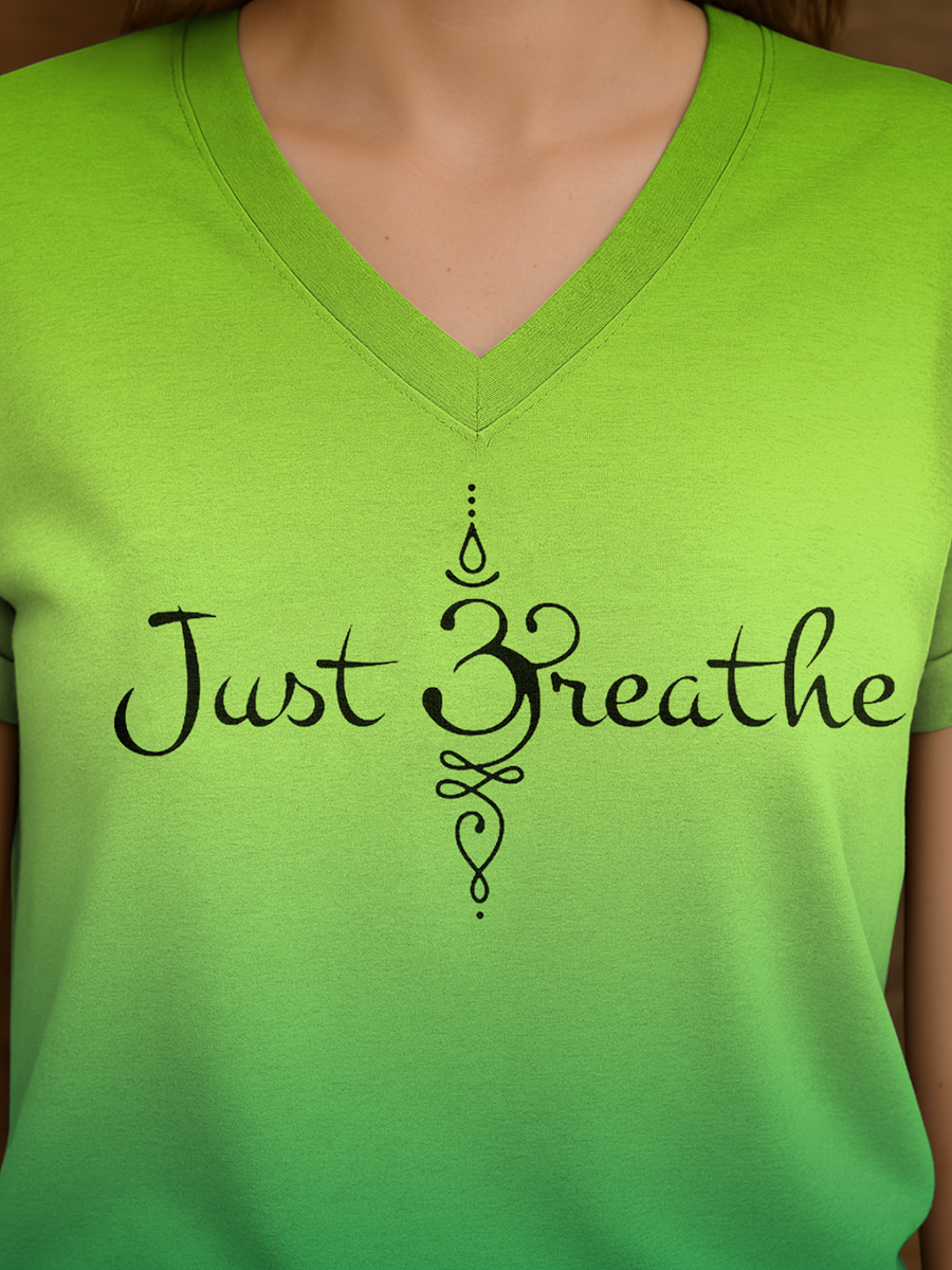 Women's Just Breathe Mental Health Matter Gradient Print V-Neck Tee