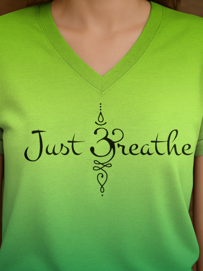 Women's Just Breathe Mental Health Matter Gradient Print V-Neck Tee
