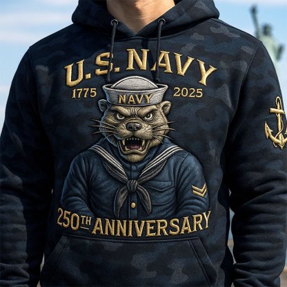 US Navy Animal Embroidered Print Hoodie