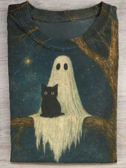 Cat Art Print Casual Cotton Short Sleeve T-shirt