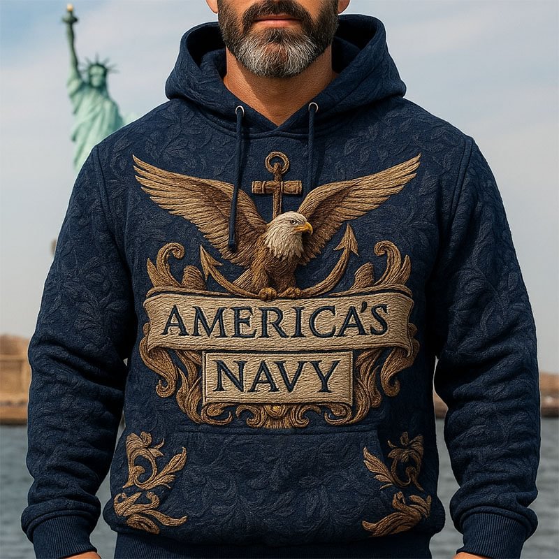 US Navy Animal Embroidered Print Hoodie