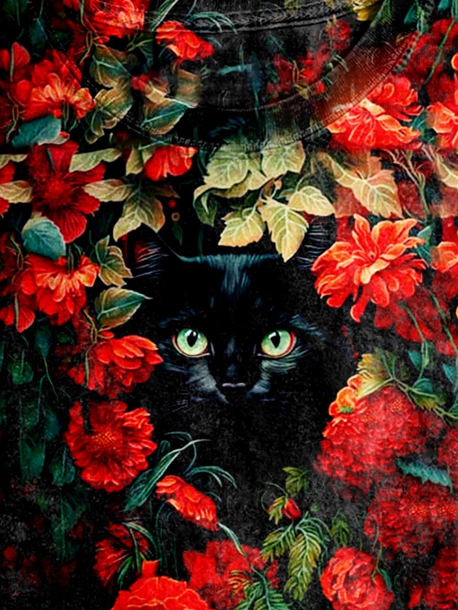 Unisex Halloween Cat Print Casual T-Shirt