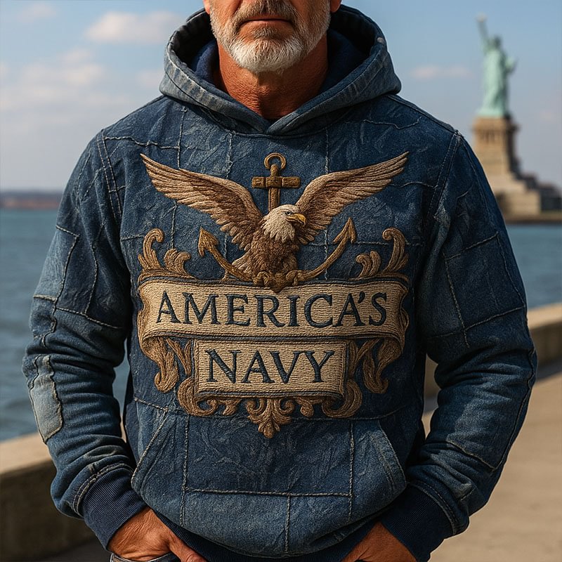 US Navy Animal Embroidered Print Hoodie