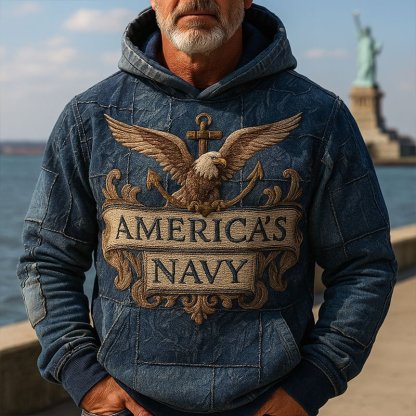 US Navy Animal Embroidered Print Hoodie