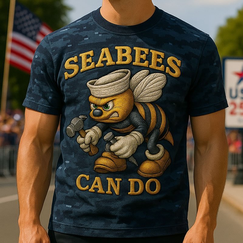 US Navy Animal Embroidered Print T-shirt