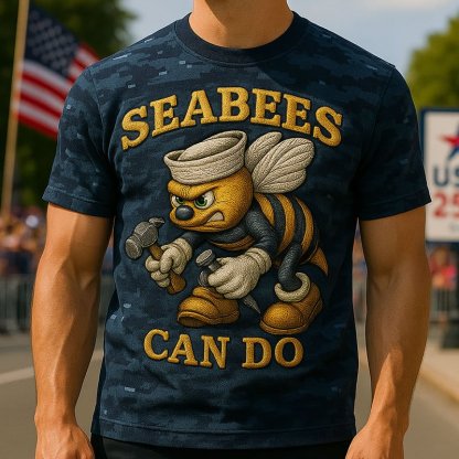 US Navy Animal Embroidered Print T-shirt