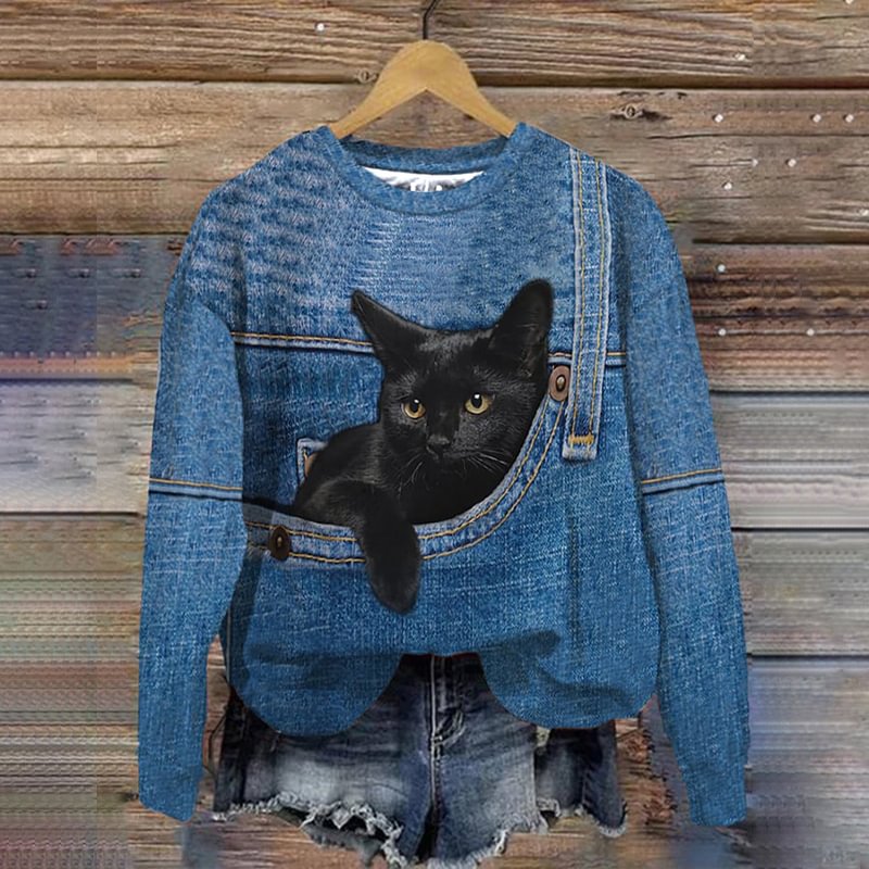 Women's Cat Art Print Casual Sweatshirt