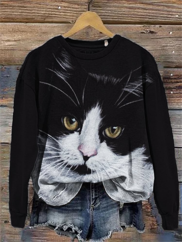 Women's Cat Art Print Casual Sweatshirt