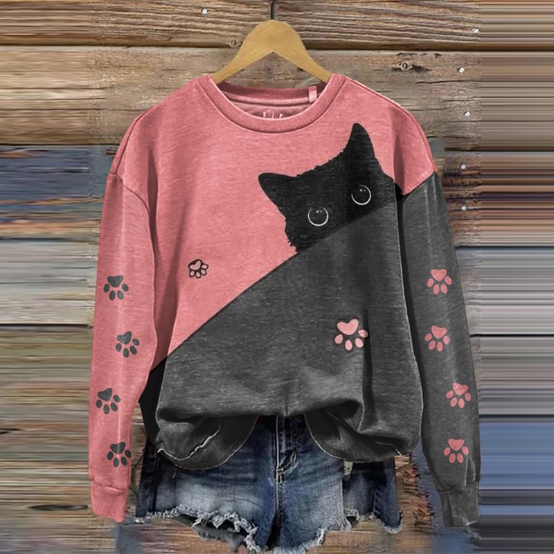Women's Cat Art Print Casual Sweatshirt