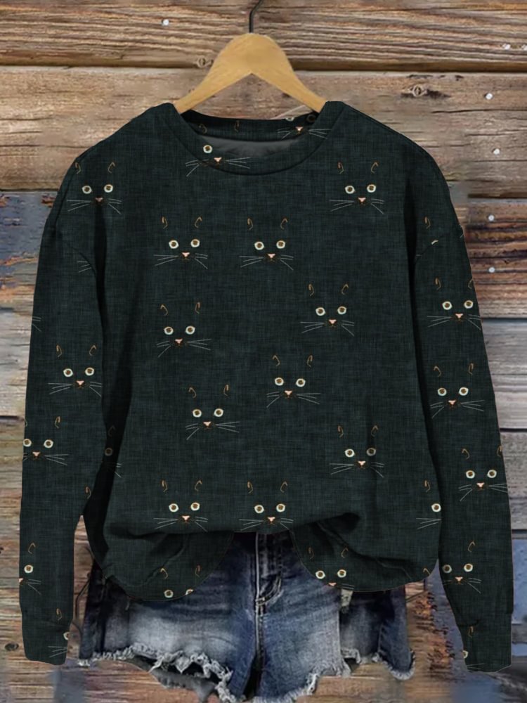 Women's Cat Art Print Casual Sweatshirt