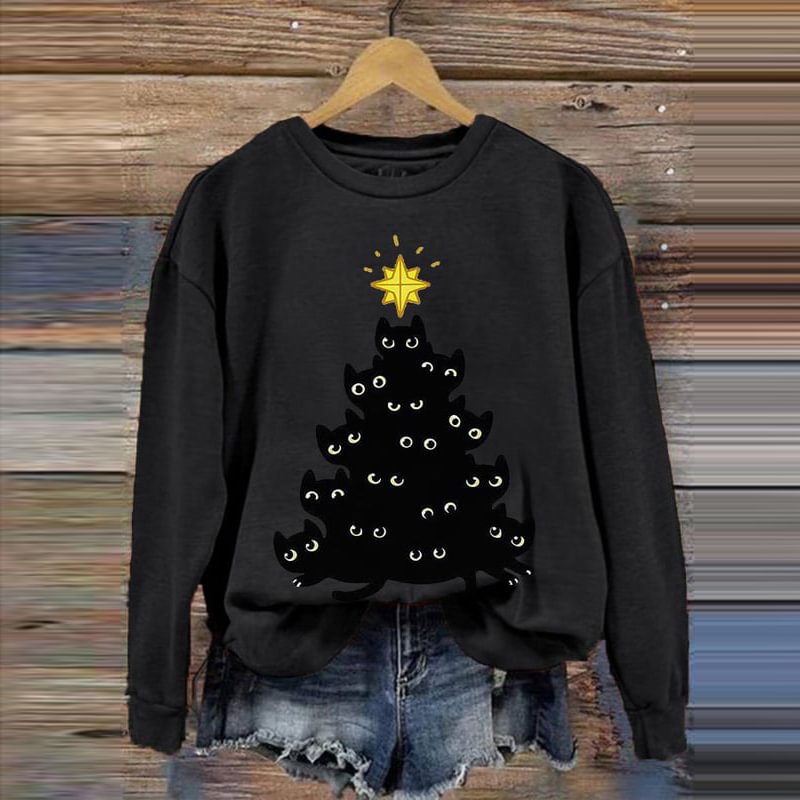 Women's Cat Art Print Casual Sweatshirt
