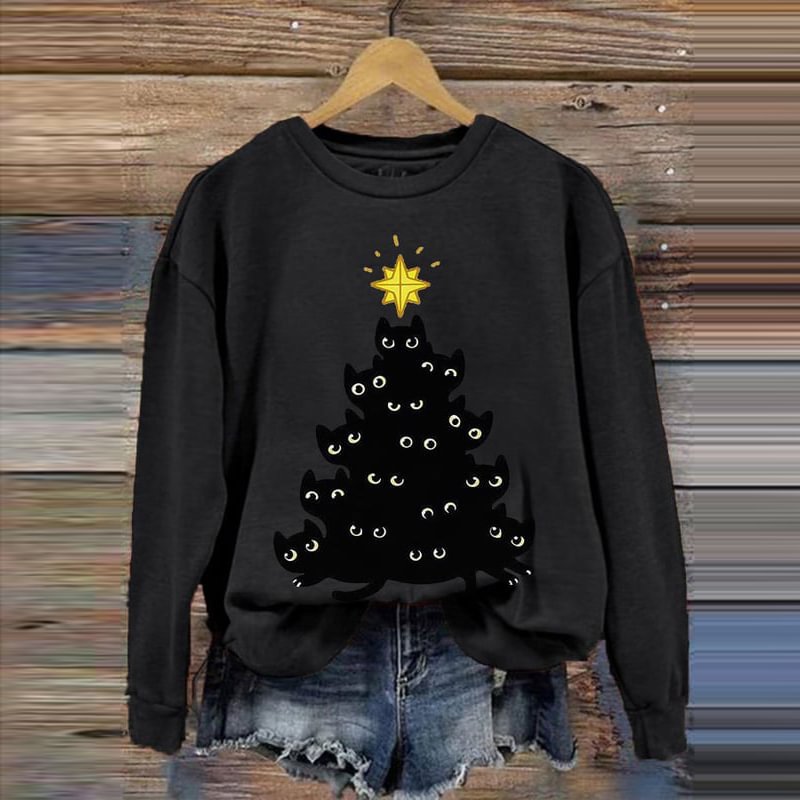 Women's Cat Art Print Casual Sweatshirt