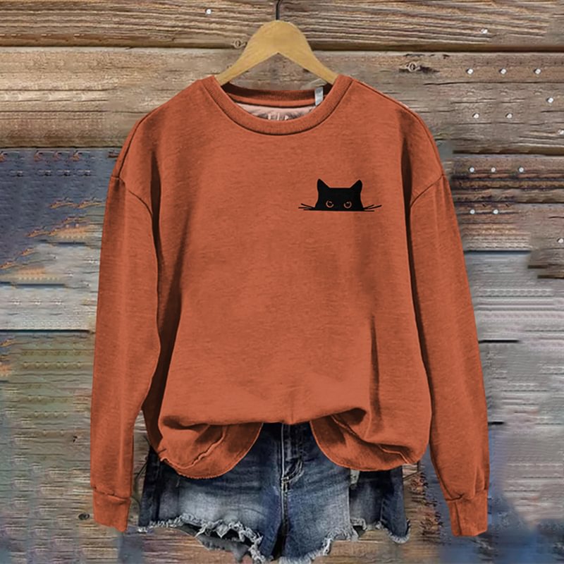 Women's Cat Art Print Casual Sweatshirt