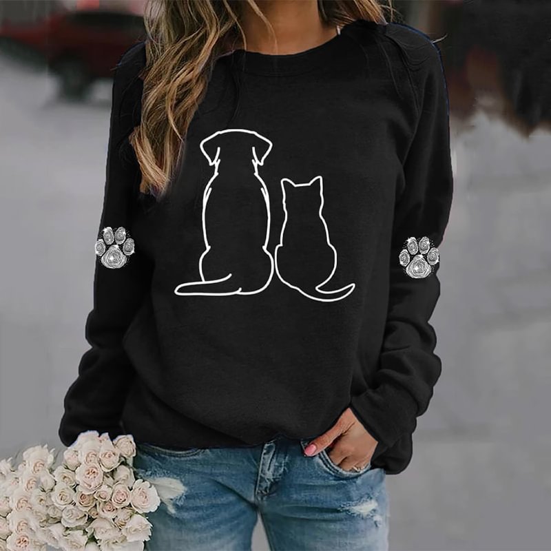 Women's Cat Art Print Casual Sweatshirt