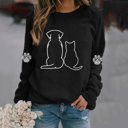 Women's Cat Art Print Casual Sweatshirt