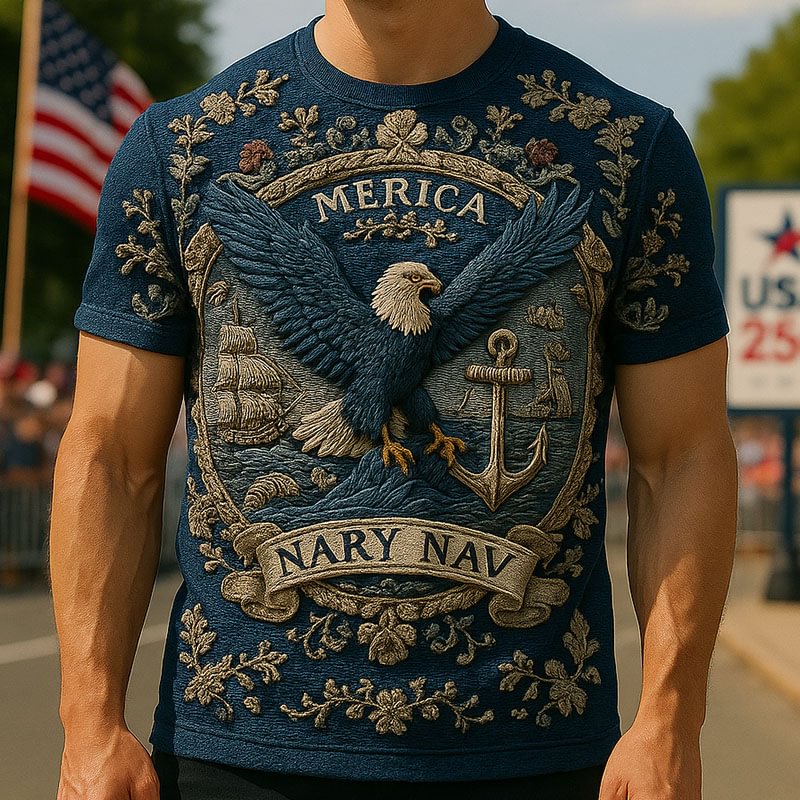 US Navy Animal Embroidered Print T-shirt