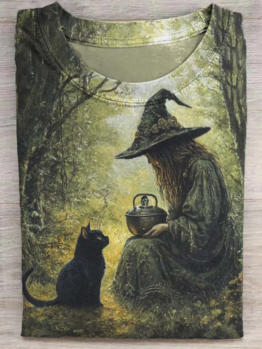 Cat Art Print Casual Cotton Short Sleeve T-shirt