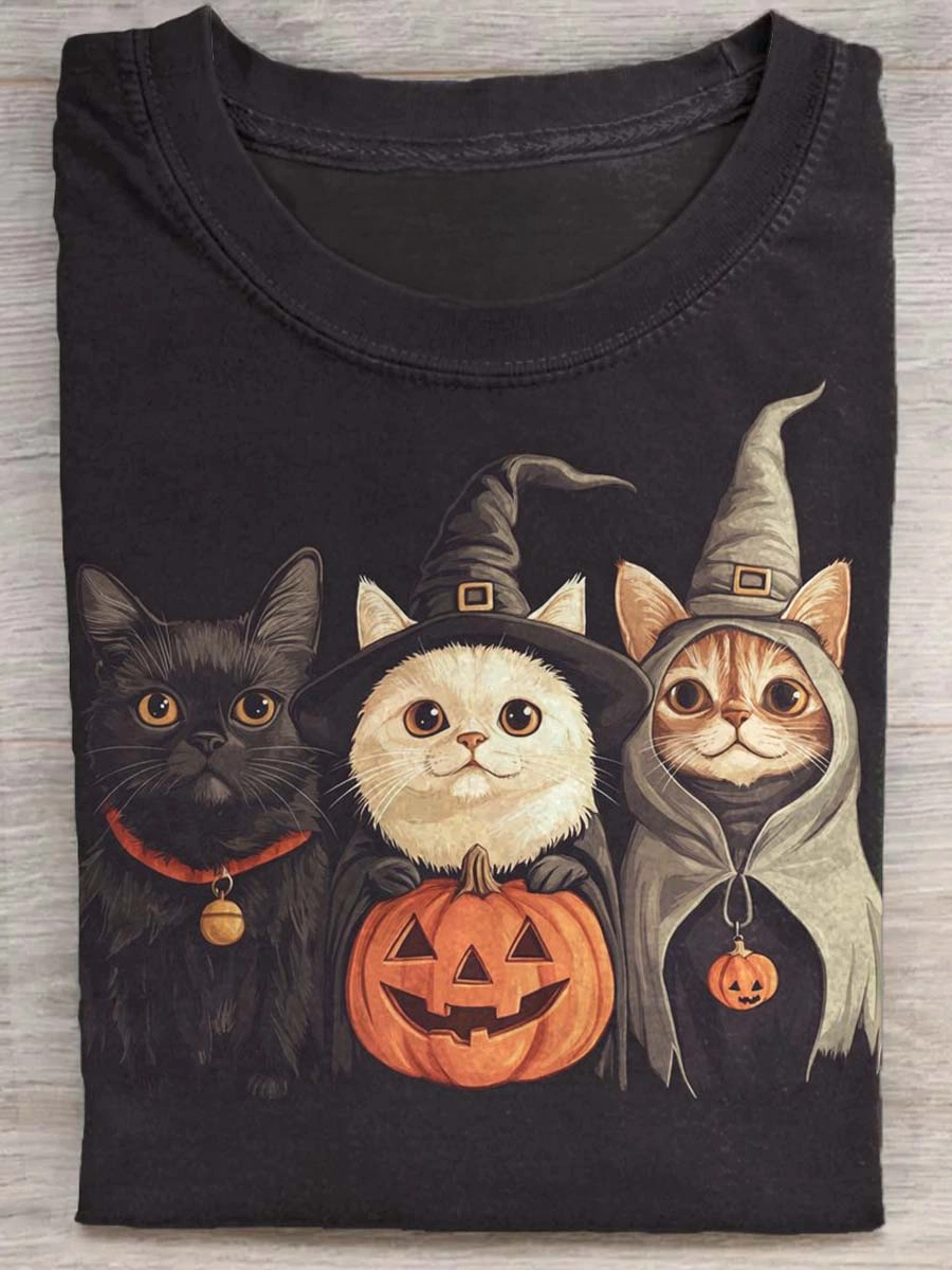 Cat Art Print Casual Cotton Short Sleeve T-shirt