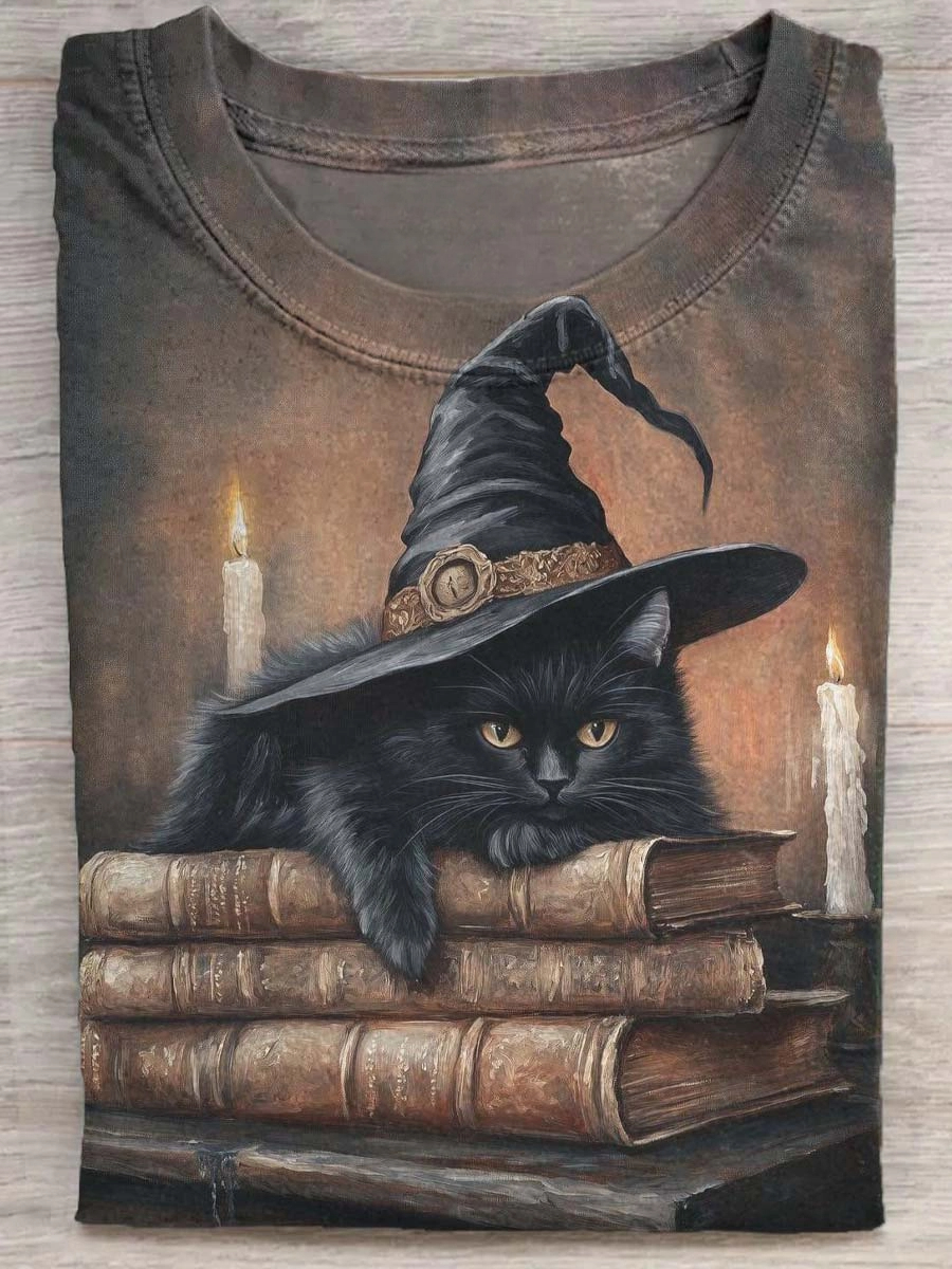 Cat Art Print Casual Cotton Short Sleeve T-shirt