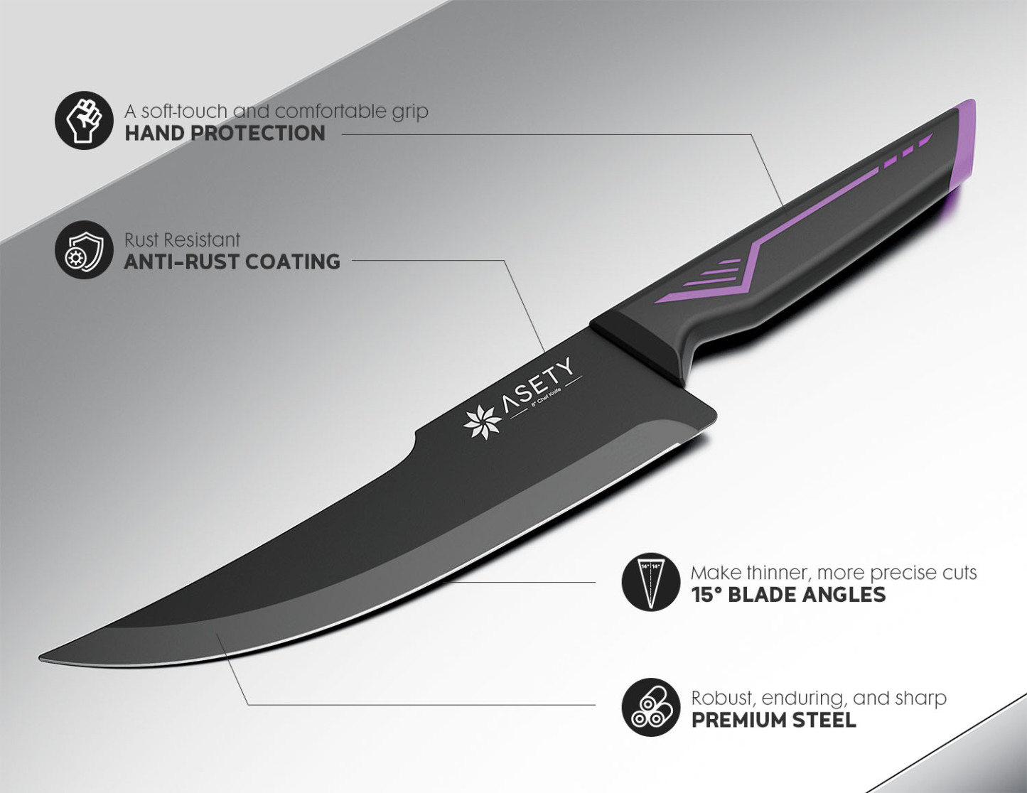 Kitchen Knife Set with Block 15PCS - Purple Technology -