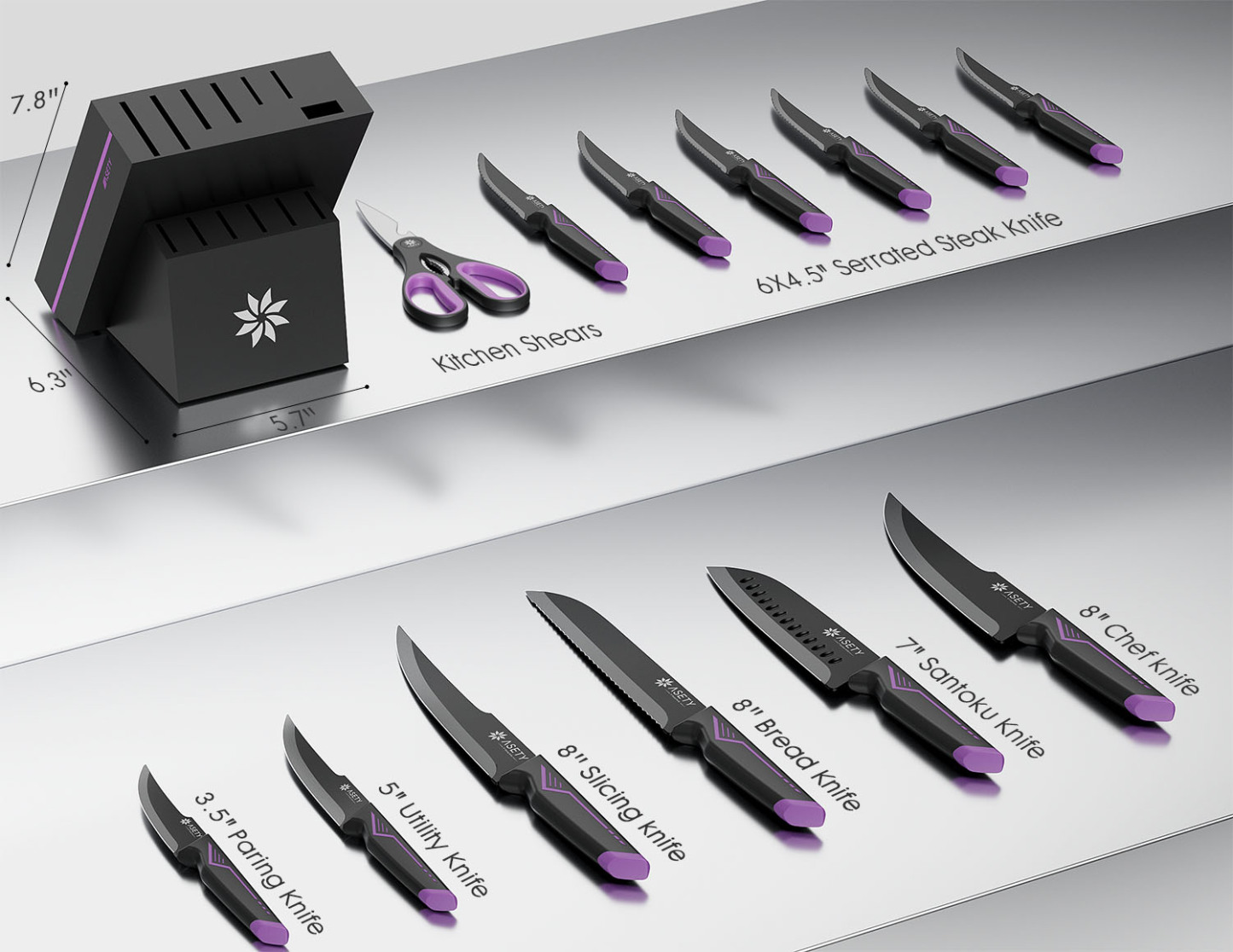 Kitchen Knife Set with Block 15PCS - Purple Technology -
