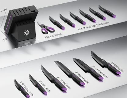 Kitchen Knife Set with Block 15PCS - Purple Technology - 