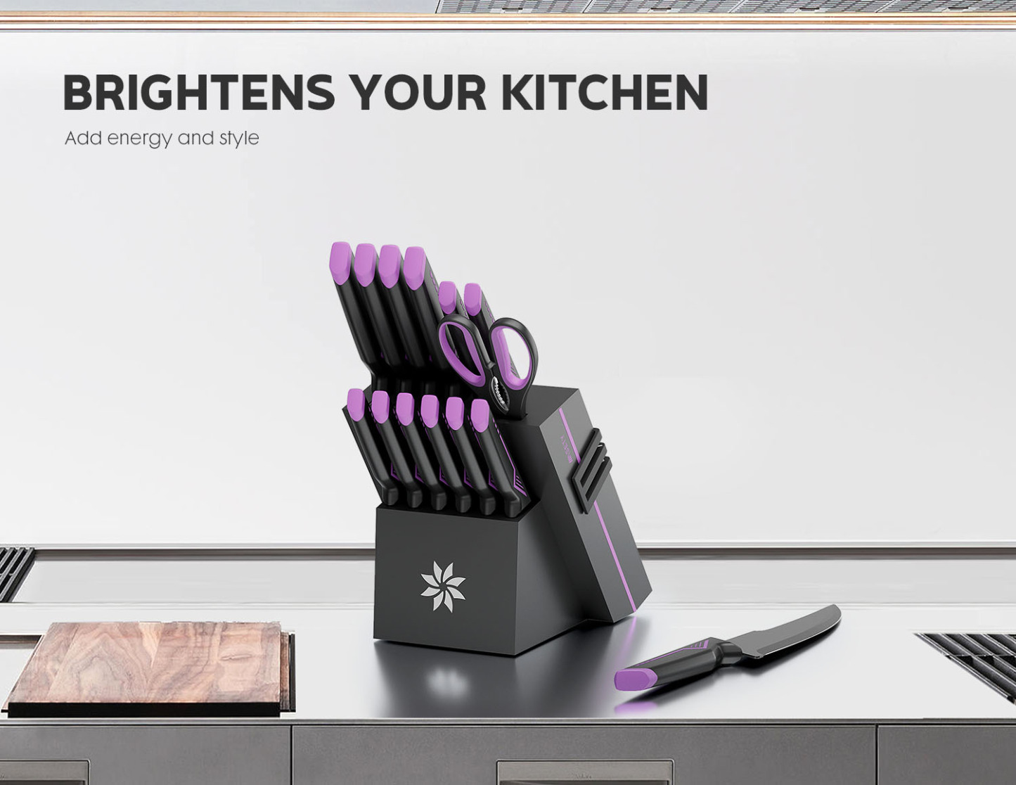 Kitchen Knife Set with Block 15PCS - Purple Technology -