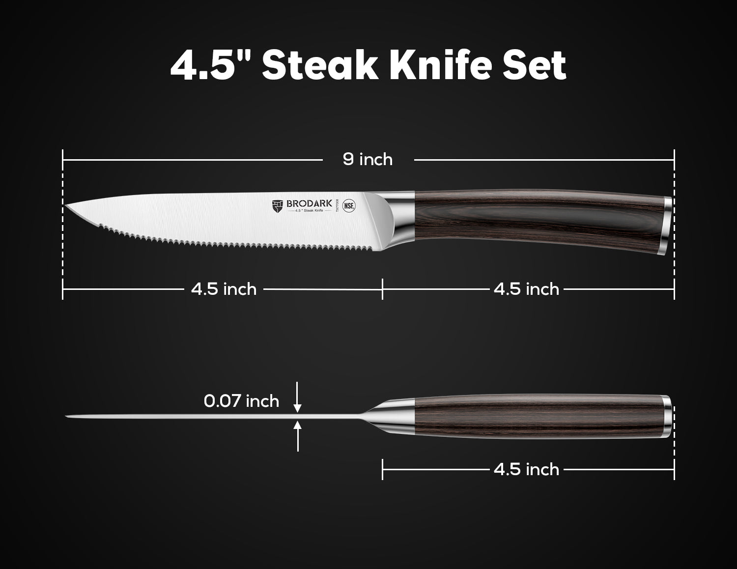 Steak Knives Set of 6 - Wooden Handle - Brodark