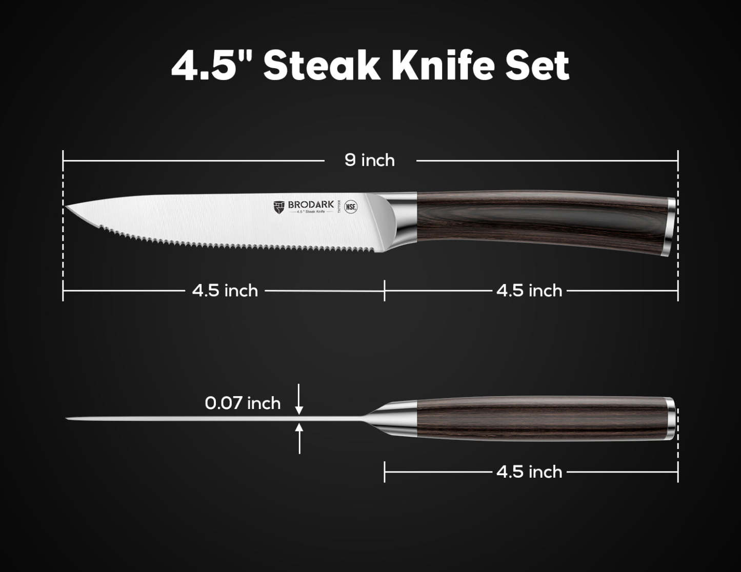 Steak Knives Set of 6 - Wooden Handle - Brodark