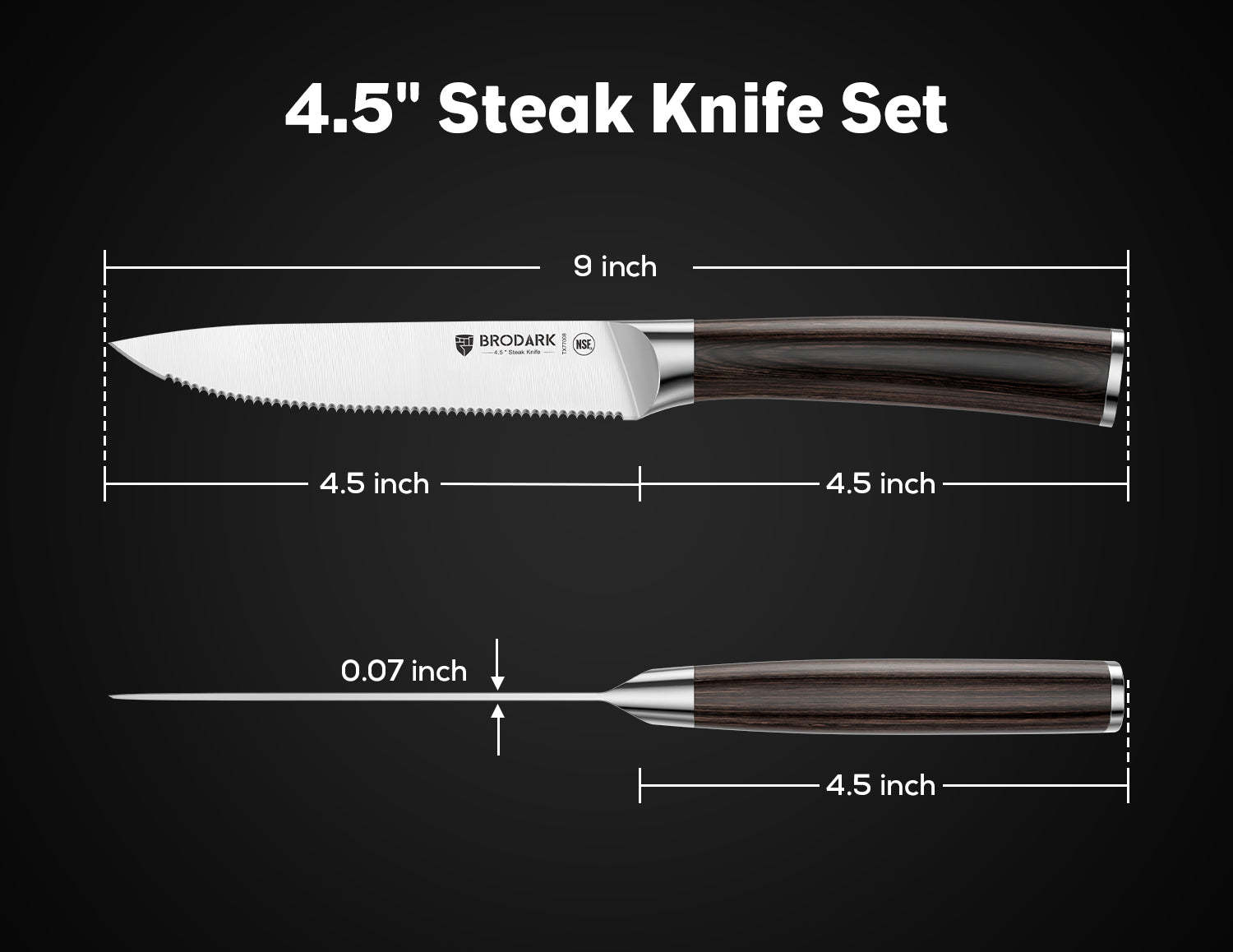 Steak Knives Set of 6 - Wooden Handle - Brodark