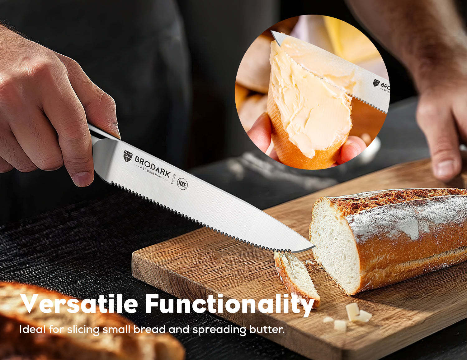 Steak Knives Set of 6 - Wooden Handle - Brodark