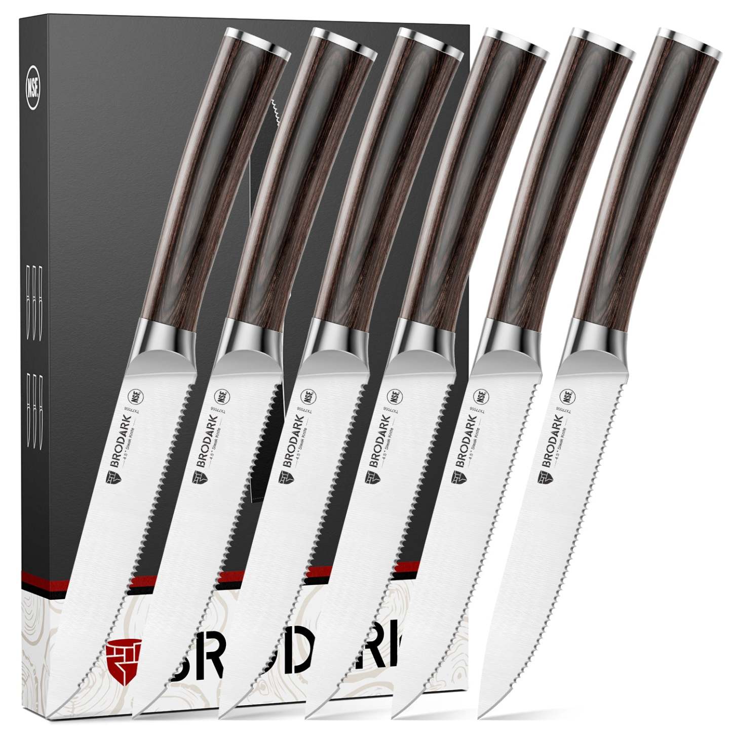 Steak Knives Set of 6 - Wooden Handle - Brodark