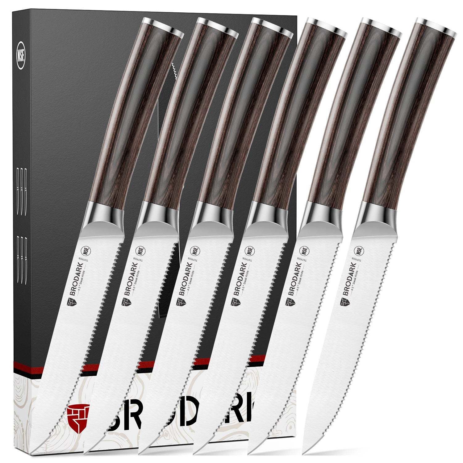 Steak Knives Set of 6 - Wooden Handle - Brodark