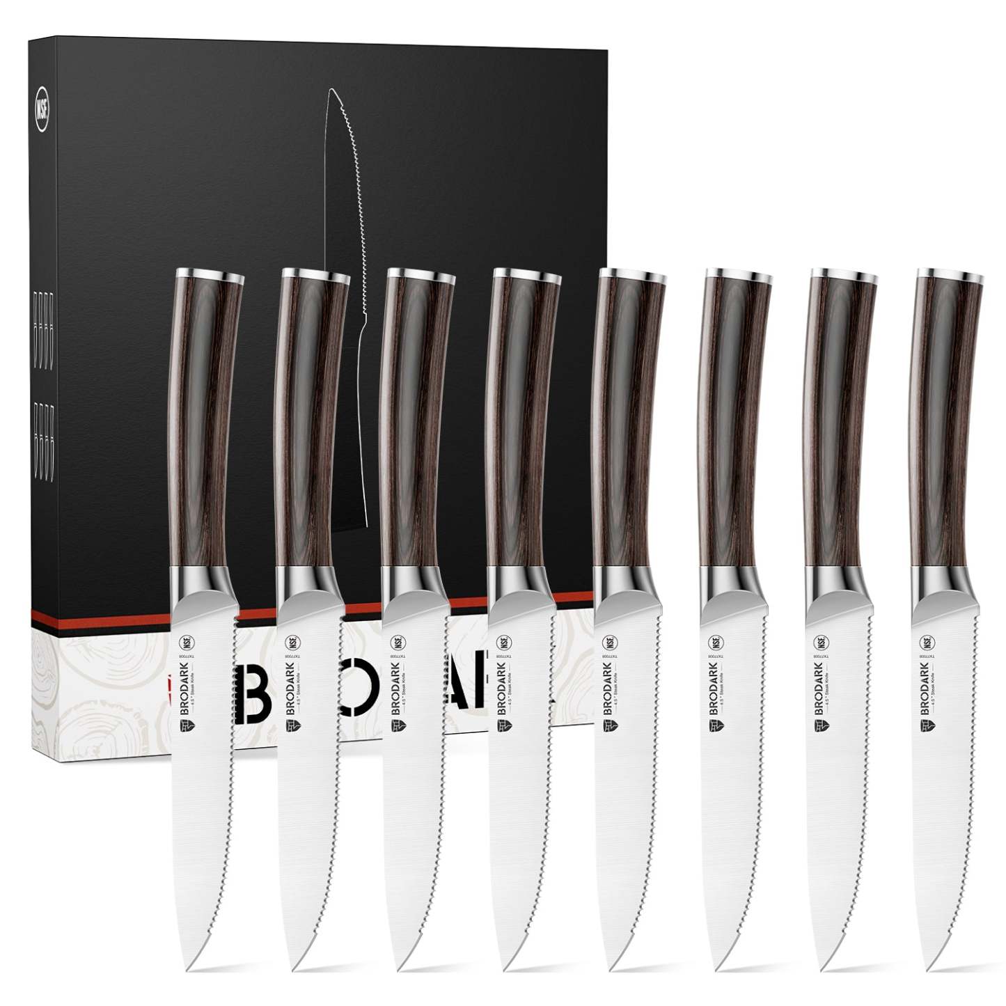 Steak Knives Set of 8 - Wooden Handle - Brodark