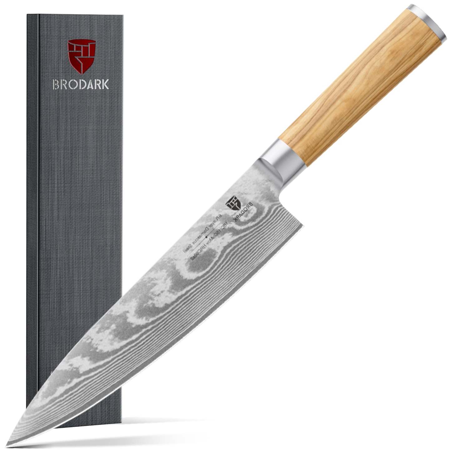 Damascus Chef Knife - Wooden Handle - Brodark