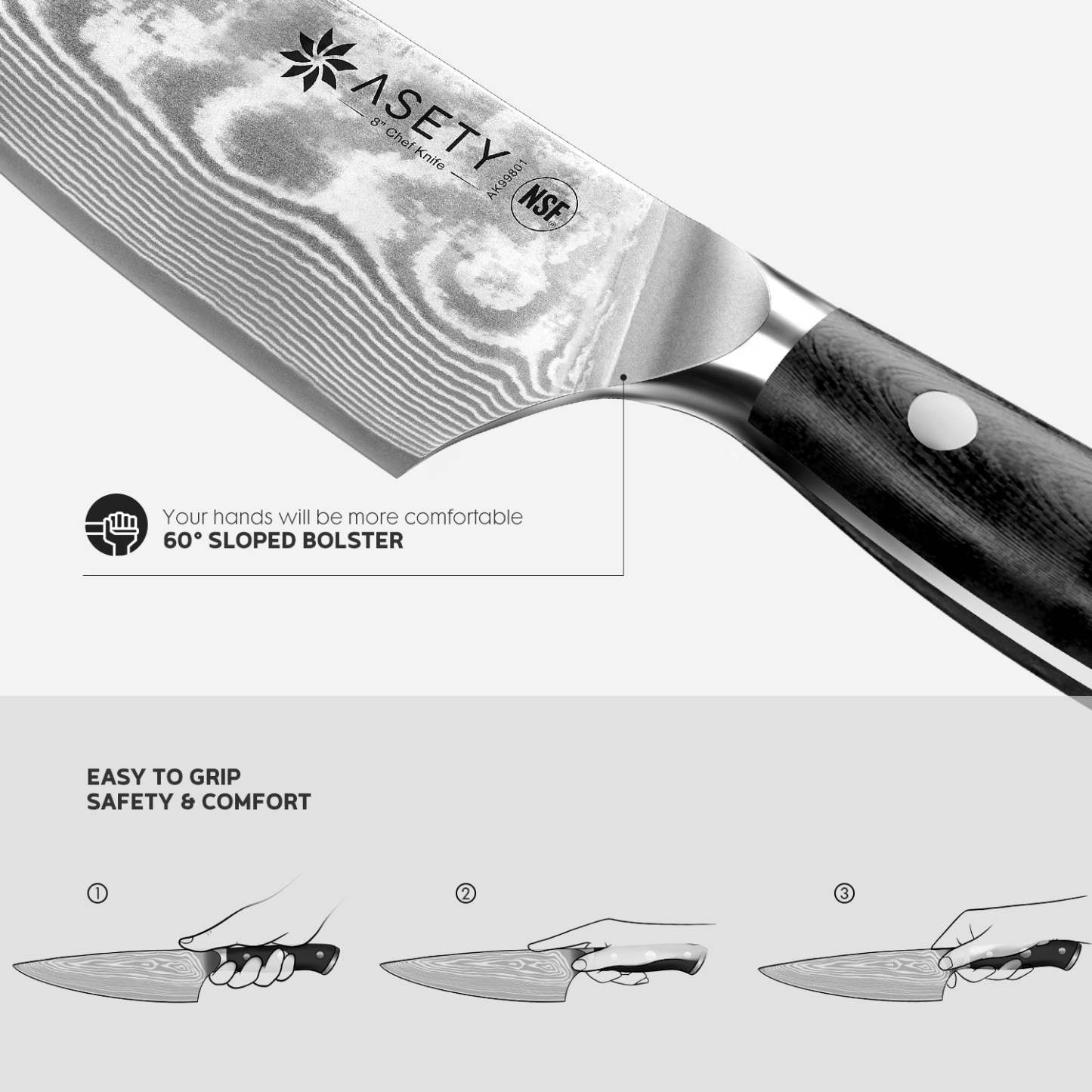 Damascus Knife Set 3PCS - Tang G10 - asetyhome