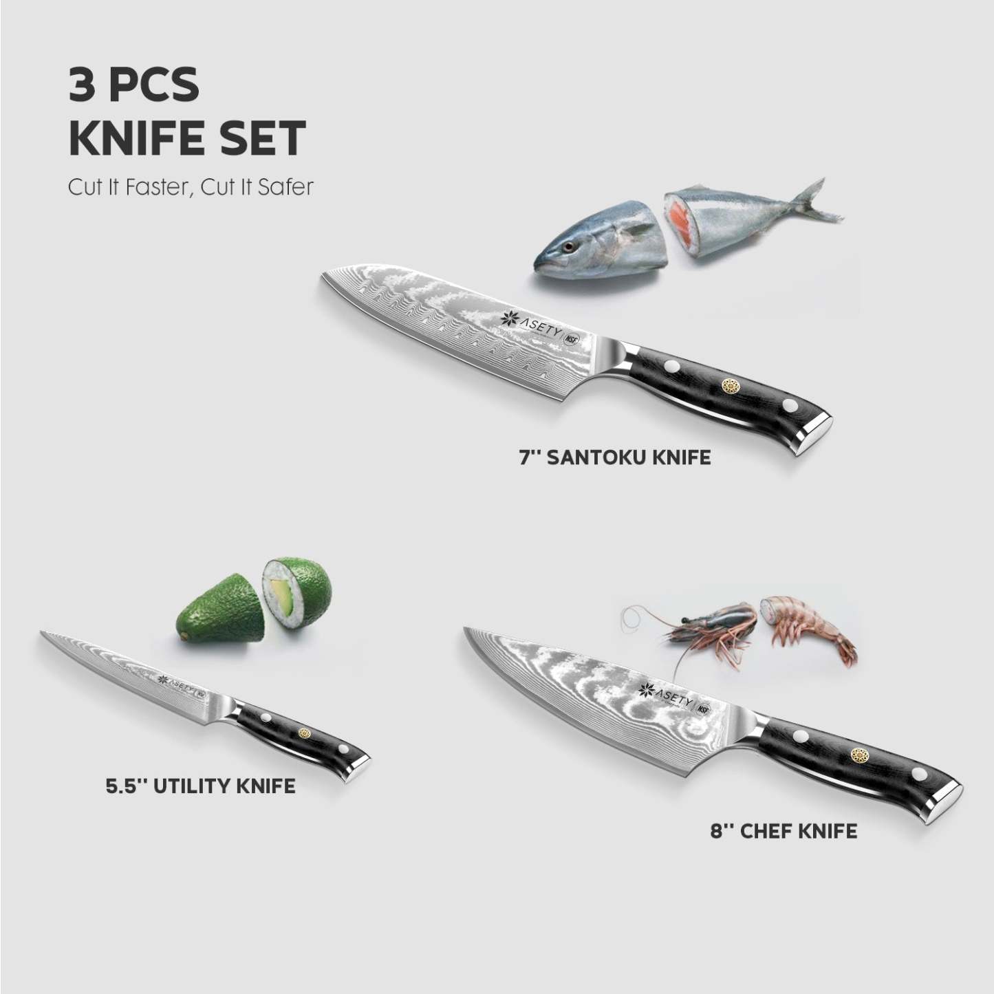 Damascus Knife Set 3PCS - Tang G10 - asetyhome