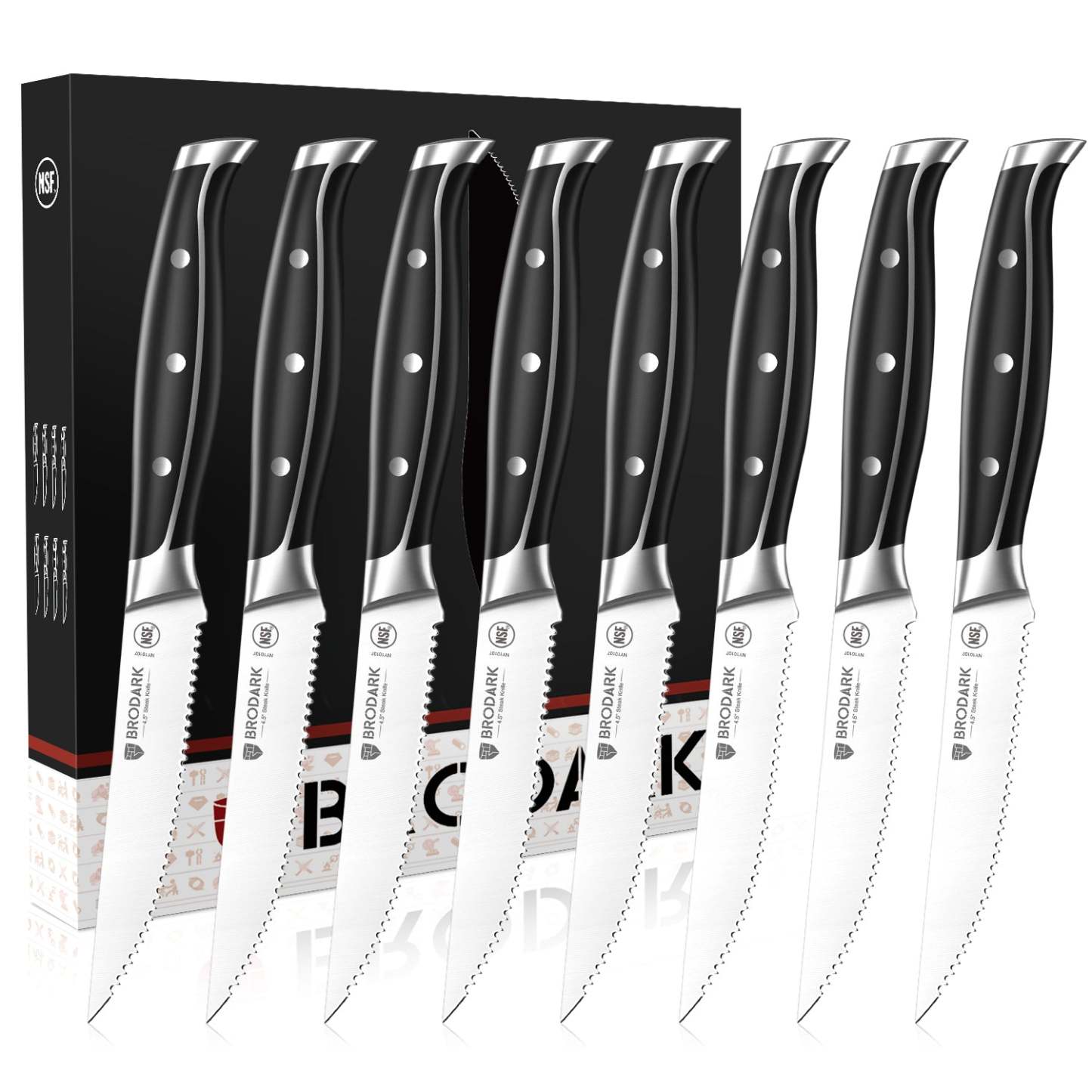 Steak Knives Set of 8 - Steel-King Series - Brodark
