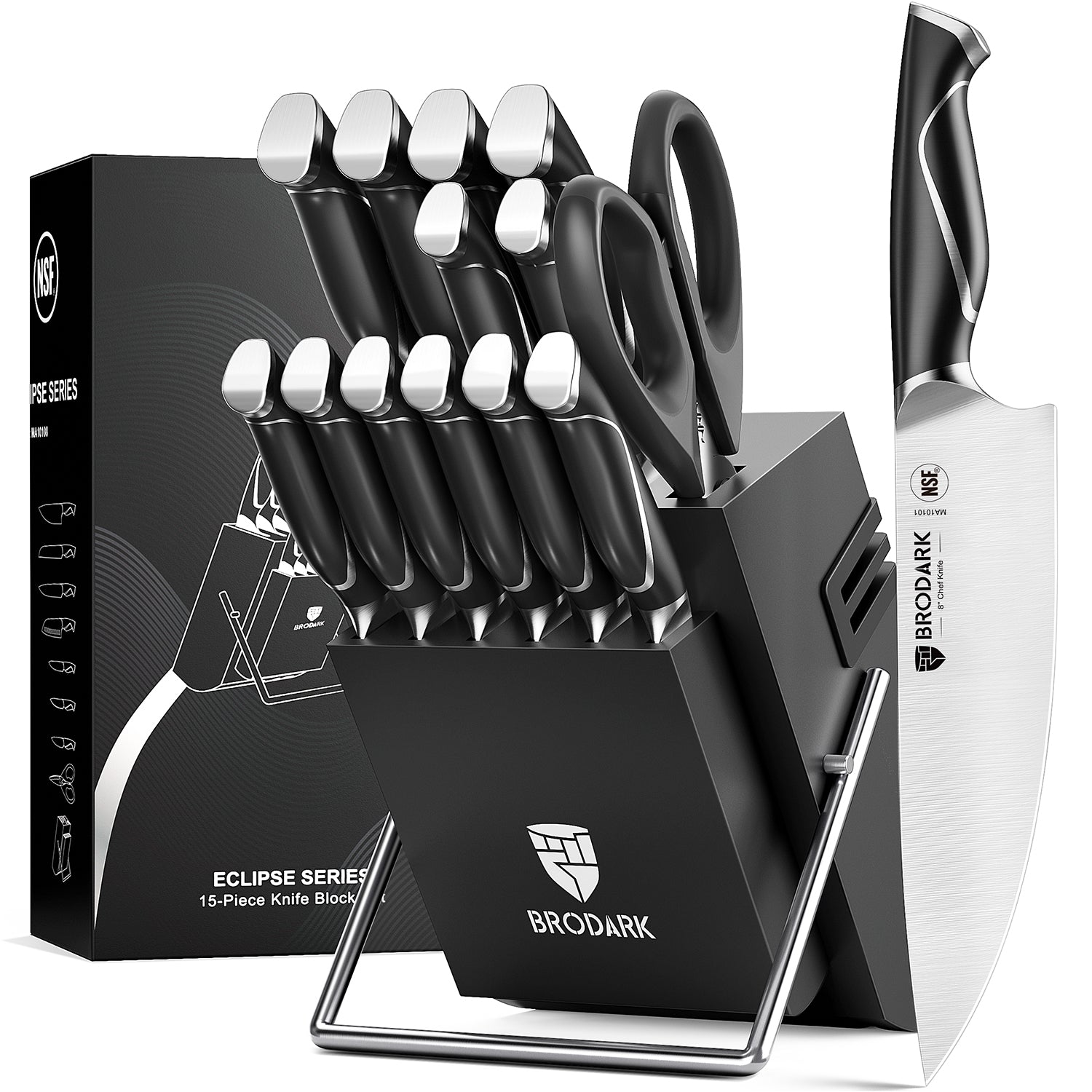 Kitchen Knife Set with Block 15PCS - Eclipse Series - Brodark