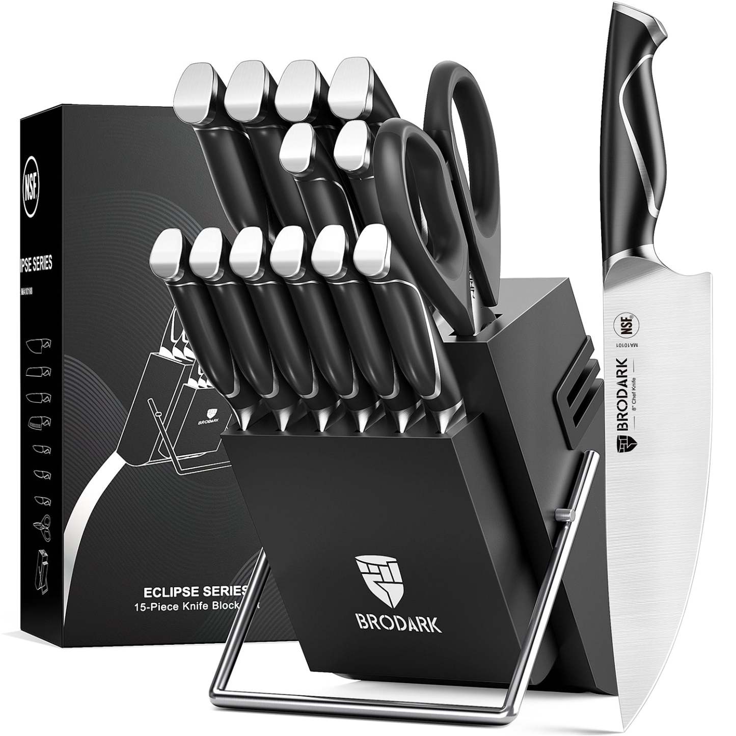 Kitchen Knife Set with Block 15PCS - Eclipse Series - Brodark