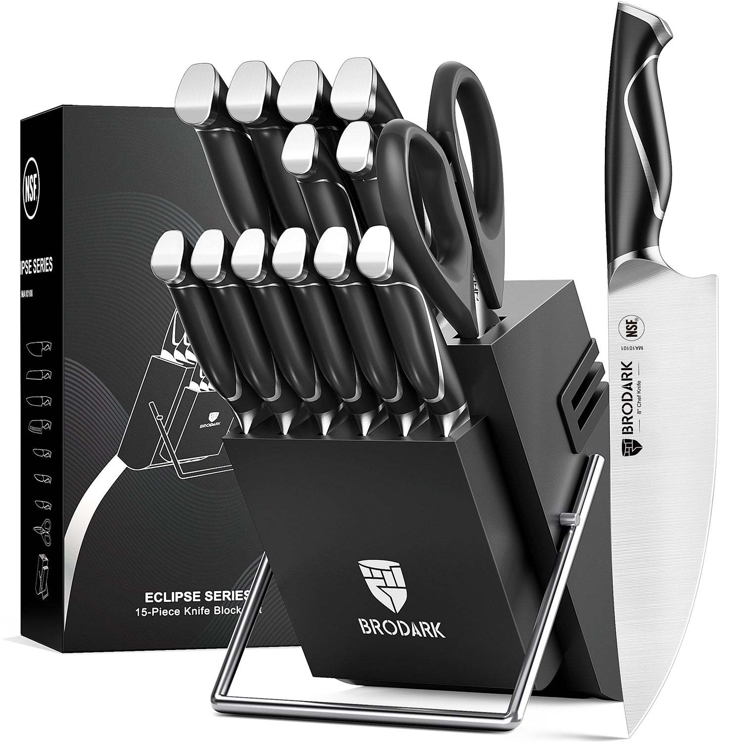 Kitchen Knife Set with Block 15PCS - Eclipse Series - Brodark