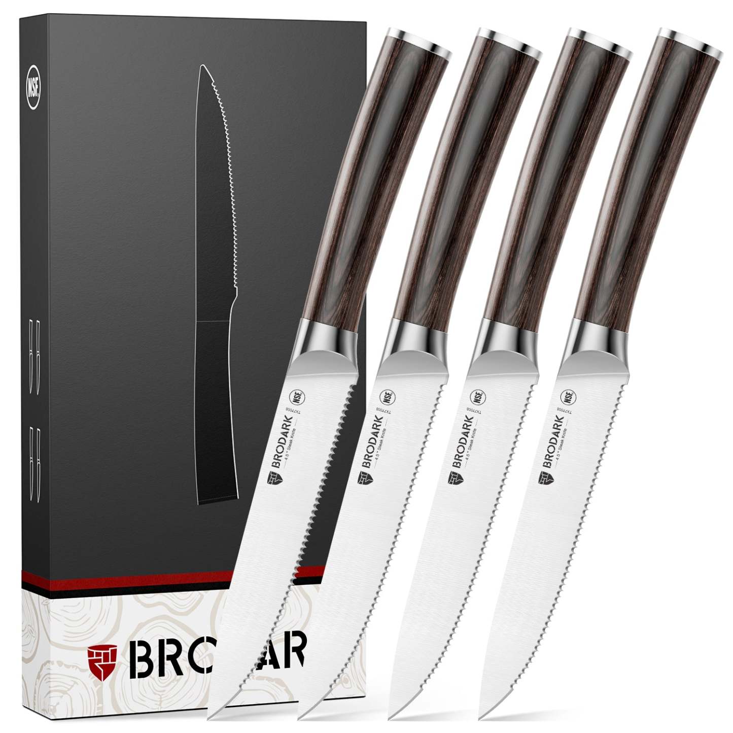 Steak Knives Set of 6 - Wooden Handle - Brodark