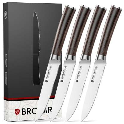 Steak Knives Set of 6 - Wooden Handle - Brodark