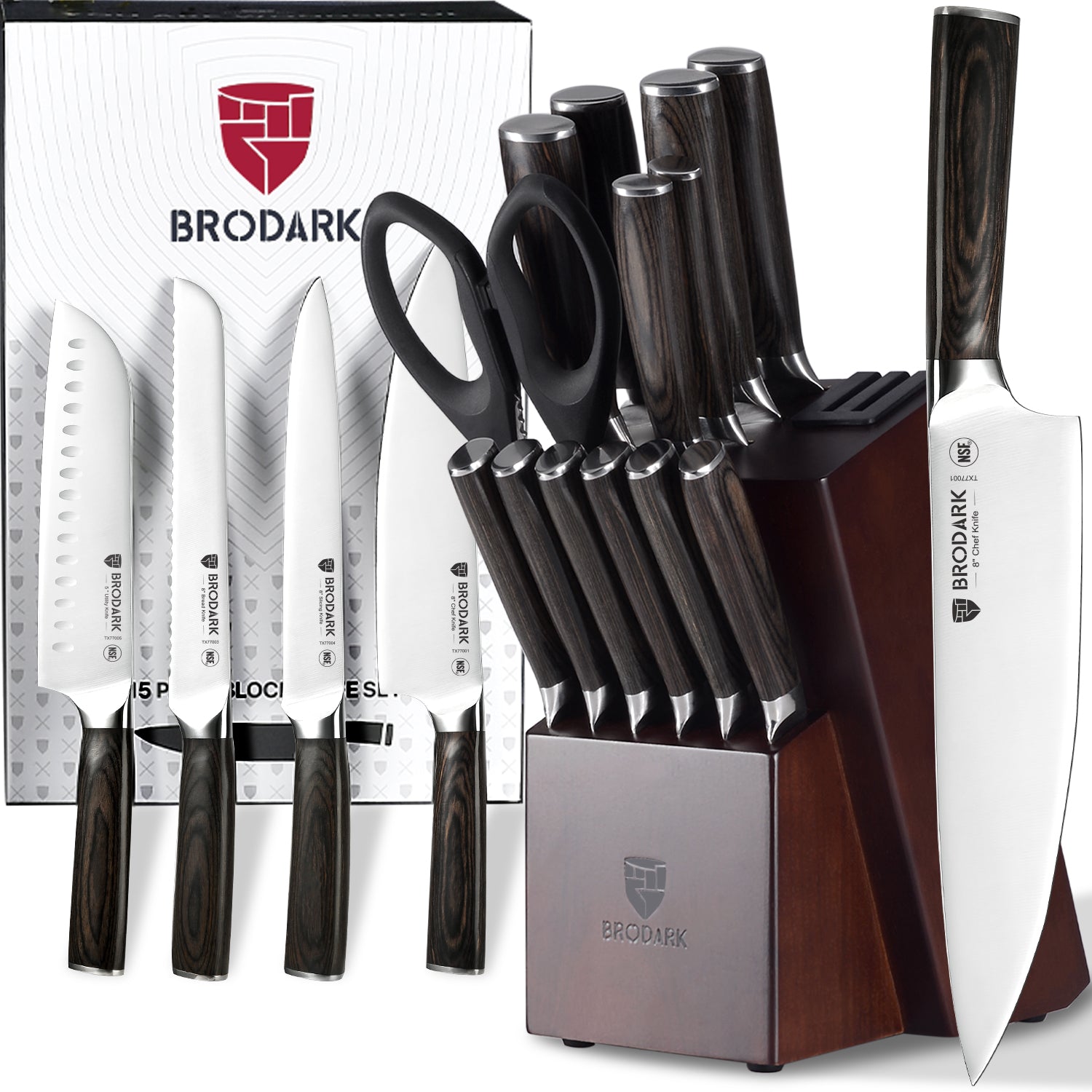 Kitchen Knife Set with Block 15PCS - Full Tang - Brodark