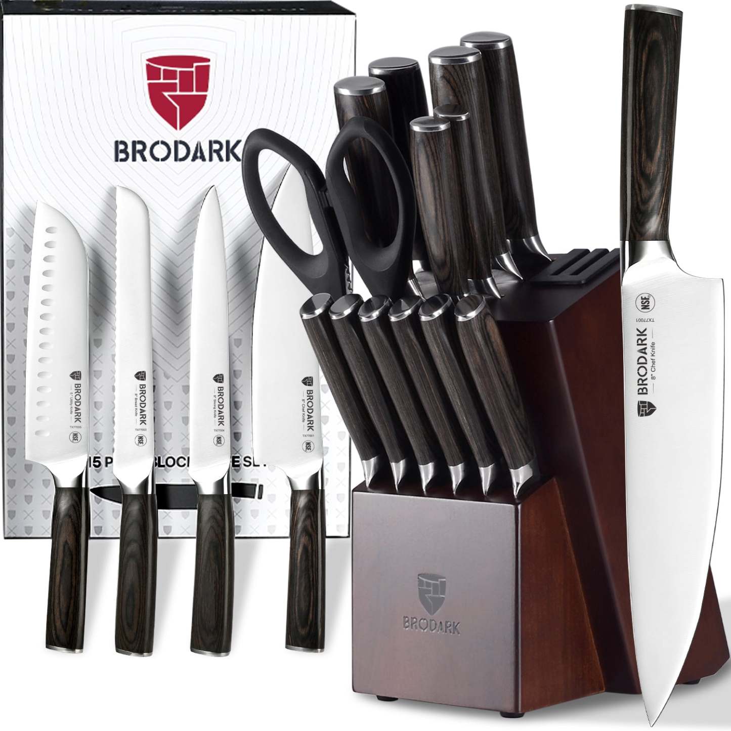 Kitchen Knife Set with Block 15PCS - Full Tang - Brodark