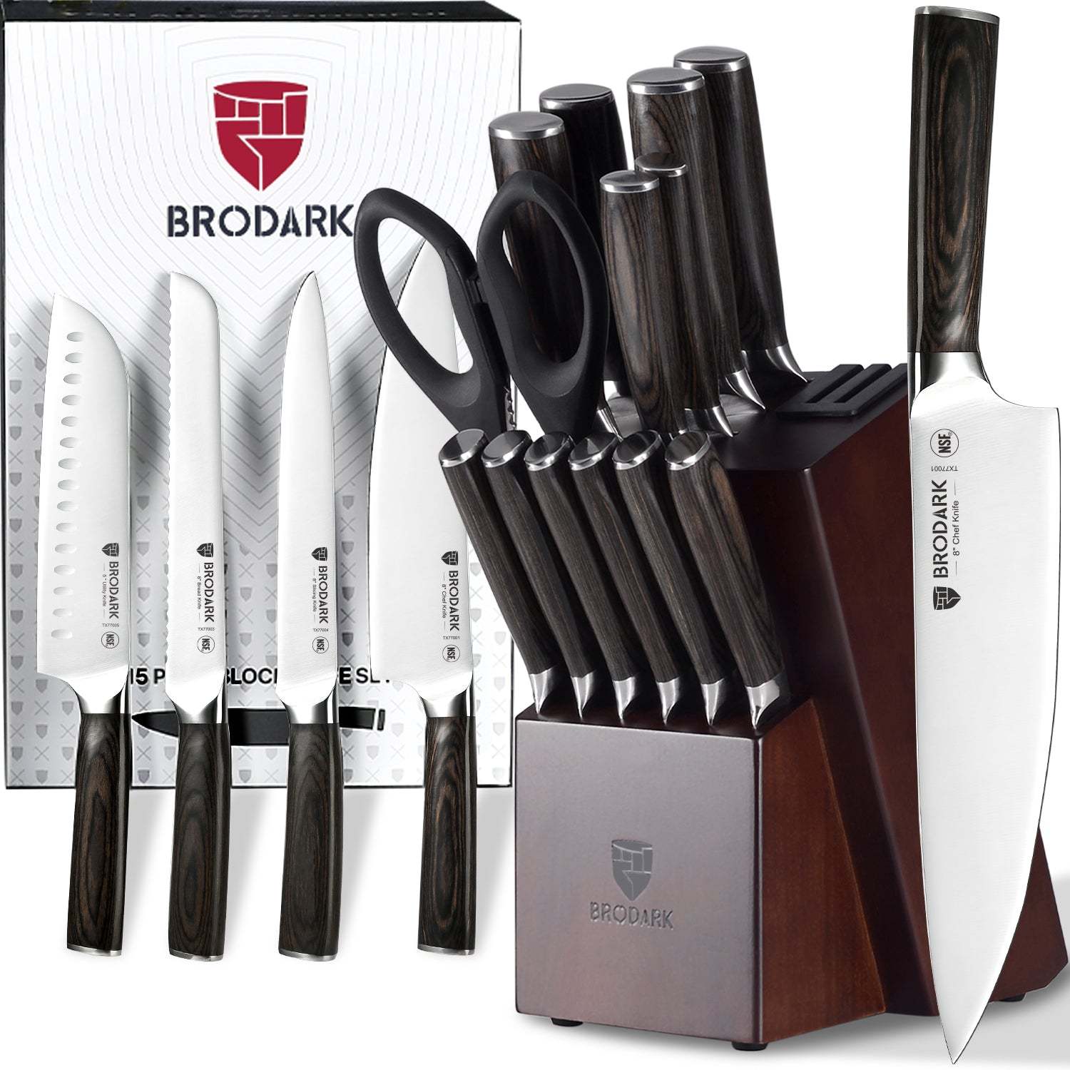 Kitchen Knife Set with Block 15PCS - Full Tang - Brodark